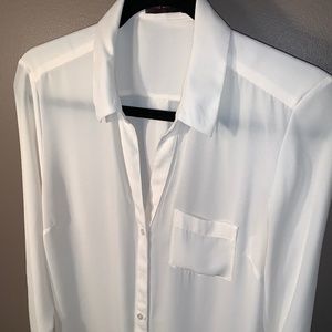 Winter white long sleeve blouse w/ roll up sleeves